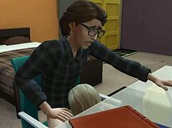 Madrastra rubia tetona se folla a hijo nerd virgen en cartoon