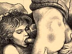 Vintage Erotic Illustration of Cartoon Anime Hentai