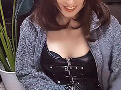 Cute cat-eared shemale jerks off persistently in solo japanese video with anal focus