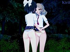 Why are Hibiki, Miku, and Laura in intense lesbian play?