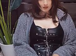 Cute cat-eared shemale jerks off persistently in solo japanese video with anal focus