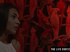 Hot brunette masturbates intensely while girlfriend watches orgasm