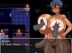 Oh Wow, Tanned Girl Natsuki Gives Handjob To Married Man In Bathroom During Hentai Game!