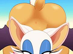 Rouge sucks cock and swallows cum while getting ass fucked.