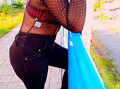 latina babe rides big cock doggystyle in the park 😍