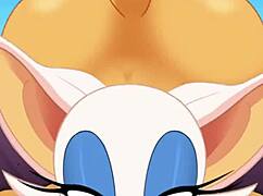 Rouge sucks cock and swallows cum while getting ass fucked.