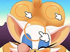 Rouge sucks cock and swallows cum while getting ass fucked.