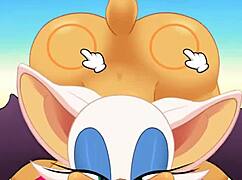 Rouge sucks cock and swallows cum while getting ass fucked.