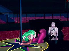 Morrigan performs table dance in sheer halloween outfit