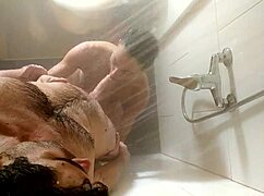 i'm in the shower getting a blowjob and doggystyle with big cock, recorded from ceiling