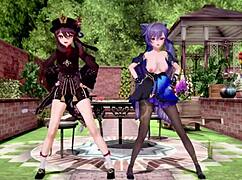 In Genshin Liyue, this hentai MMD shows anime-style adventures with 3D cartoon fun.