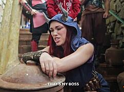 D&D Porn Adventure Part II - Rain of Gold with Sexy Costumes. Big Tits Babe Rides Machine in Wild Scene!