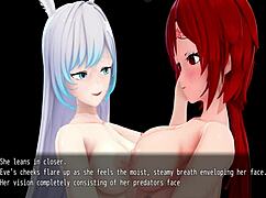 in vorealia, the big bunny girl eagerly awaits her willing digestion by the predator in the cartoon world