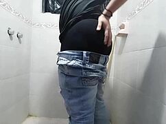 guy masturbates in bathroom using vibrator