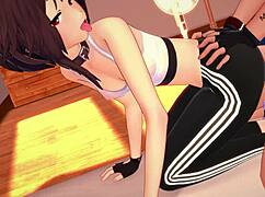 Megumin in hot sports outfit gets wet for adult hentai 3D