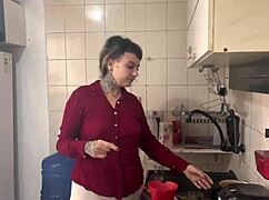 She prepares morning coffee in her favorite way.