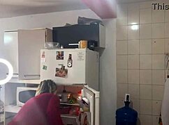 She prepares morning coffee in her favorite way.