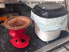 She prepares morning coffee in her favorite way.