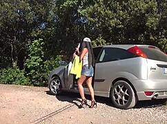 Suzie Q goes outdoor with toys, squirting all over 😏