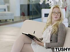 blonde babe samantha rone tries her first anal in tushy scene