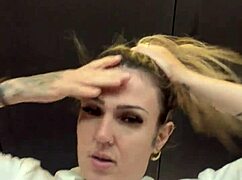 crossdresser gets horny in gym with see-through shirt showing hard nipples