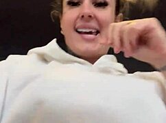 crossdresser gets horny in gym with see-through shirt showing hard nipples