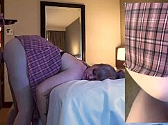 pawg white girl bent over doggystyle with hands tied in old footage.