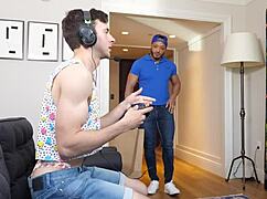 Manroyale Gamer Twink Seduces Delivery Driver with Tight Ass Play