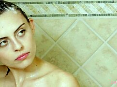 Barbie doll brunette soaking wet after steamy shower