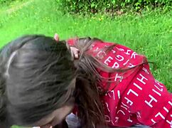 lesbian best friend sucks dick on park bench