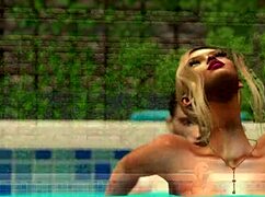 3D Cartoon Neighbor and Stepmom Masturbate by the Pool