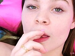 teen brunette naked close up photoshoot on sofa