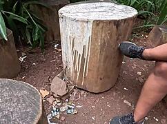 Outdoor Fetish: Huge Ass Latina Nymphomaniac Sweats Shorts in Park, Dripping Pussy Honey