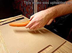 Naked Gay Chef Prepares Rice Noodle with Chicken and Vegetables in Kitchen