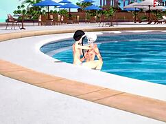 Yor Forger in bikini by the pool, sex with spy x family and genshin impact fantasy 😏 watch full on fantasyking3!