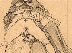 Vintage Erotic Illustration Of Retro Cartoon Anime Hentai Antique Scene.