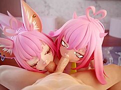 two anime girls are sucking your cock right now