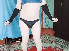 Blue Dress Crossdresser Shows Off Big Booty in Sexy Style