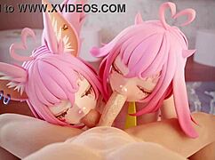 two anime girls are sucking your cock right now