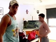 delivery guy dominates two twinks in raw threesome