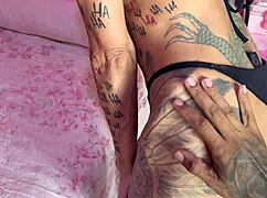 Tattooed brunette teen gives raw blowjob by the pool without condom!