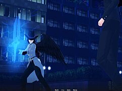 In the devil academy, a student indulges in a blowjob parody with anime hentai characters