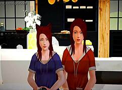 Blonde and Redhead Amateurs in Homemade Hentai Game with Big and Small Tits