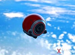 In the space station, the dickgirl android fucks the hot woman in cowgirl position