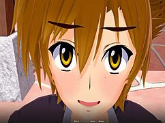 In the devil academy, a student indulges in a blowjob parody with anime hentai characters