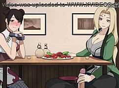 Hey, Tsunade and Tenten give handjobs in a public restaurant scene!