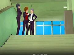 In the devil academy, a student indulges in a blowjob parody with anime hentai characters