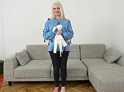 Amber Kawaii Tall Blonde German in White Bodysuit Casting POV Interview