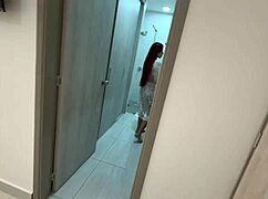 I look at my step sister's red-haired friend bathing and can't resist her huge tits - Angel Cruz