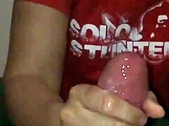 Big cock strokes out a huge load of cum in casual handjob session.